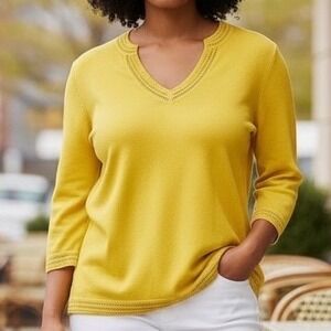 ✨Talbots Lightweight Sweater Women's M Yellow 3/4 Sleeve V-Neck Tunic Workwear